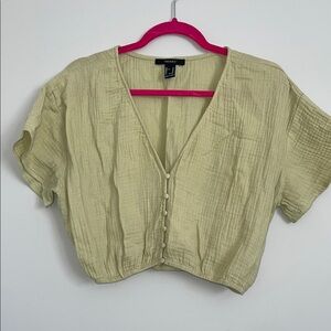 Women's Light Green Button-Up Crop Top